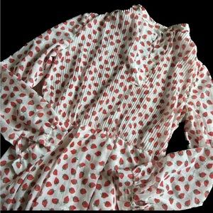 Strawberry print knee length dress. Pleated top half. Fits USW6-8